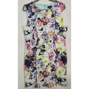 Tahari Arthur S. Levine Dress Womens 16 Colorful Floral Bodycon Sleeveless Dress